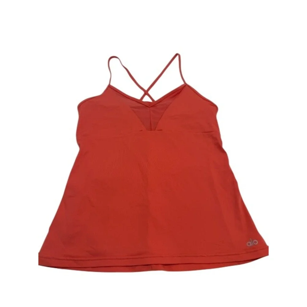 Alo Yoga Coral Spaghetti Strap Tank Top V-Neck Mesh Inset Women's Size L